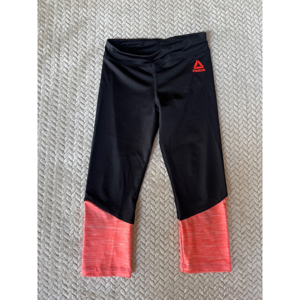 Reebok Girls Black Coral Colorblock Capri Athletic Leggings Size M 8-10